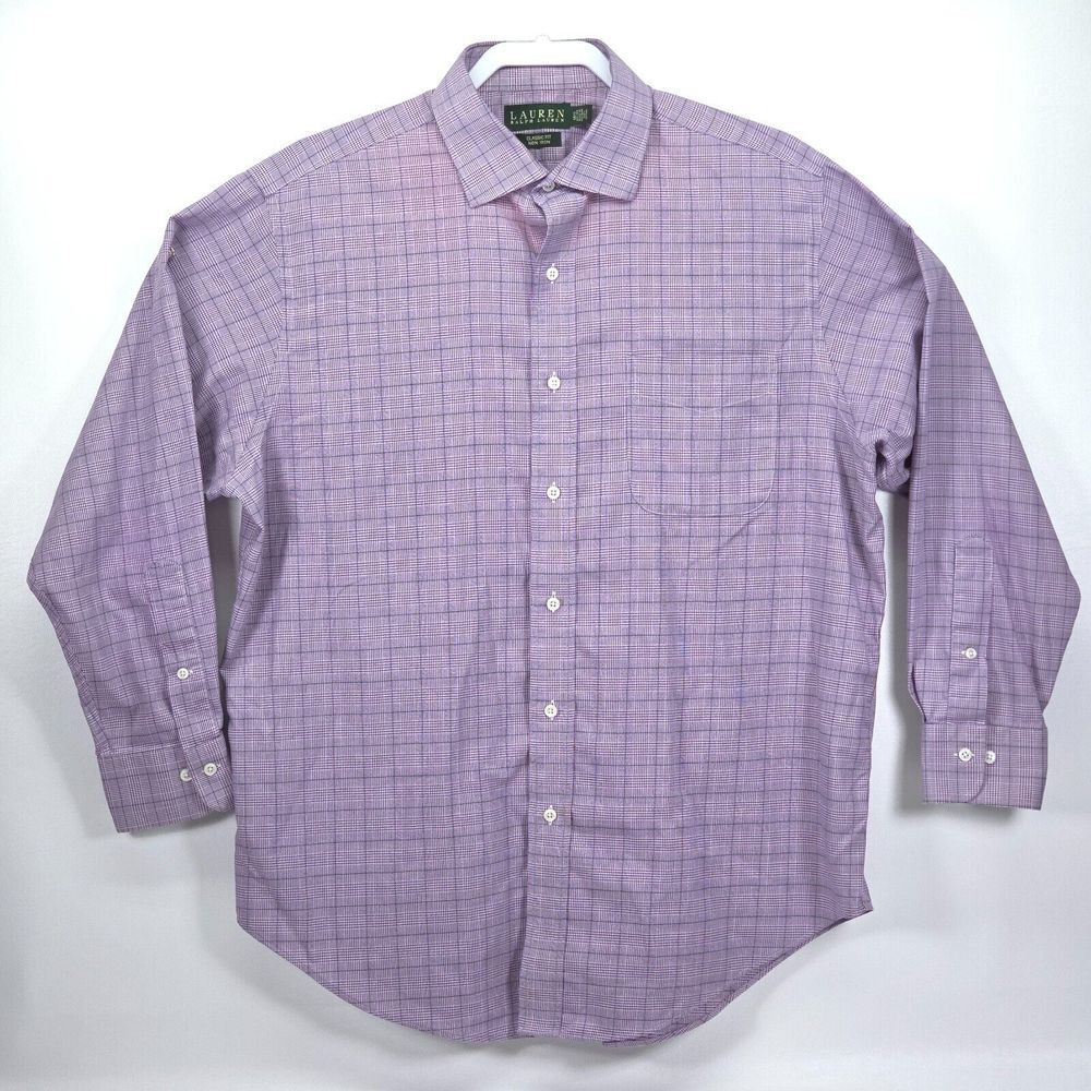 Polo Ralph Lauren Dress Shirt Men 16.5 2x Purple Plaid Classic No Iron Button Up